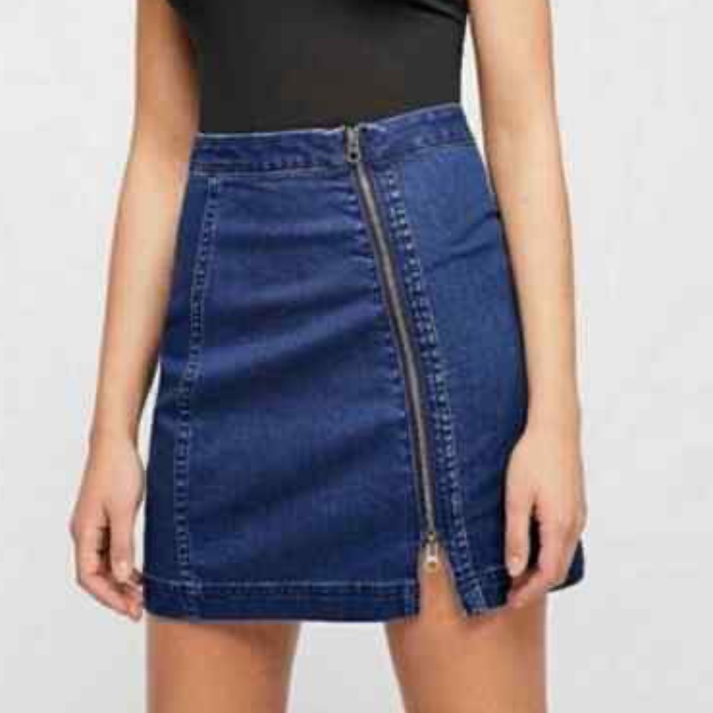 Free People This Way or That 2 Way Side Zip Denim Blue Jean Skirt 0